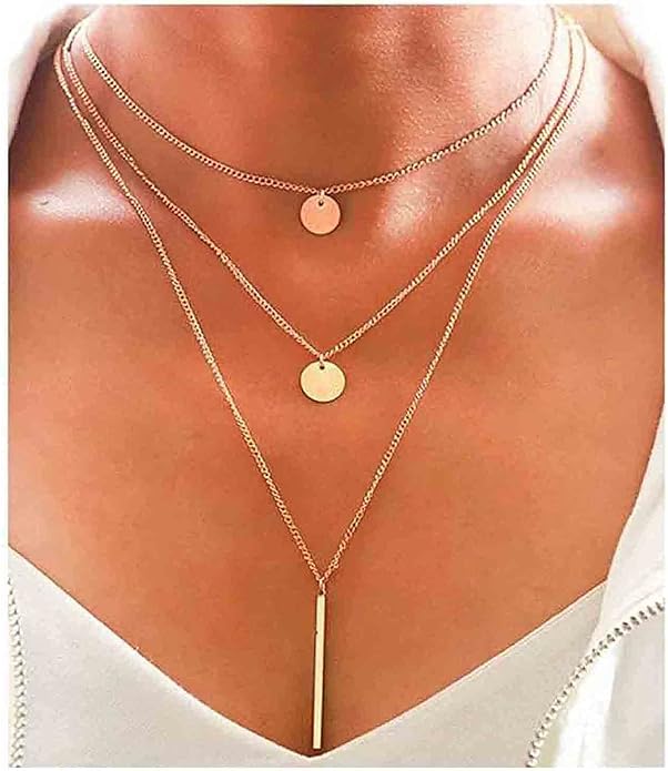 Boho Layered Coin Bar Necklace Gold