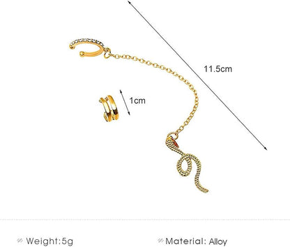 Punk Snake Cuff Chain Earrings Gold Serpent Cartilage