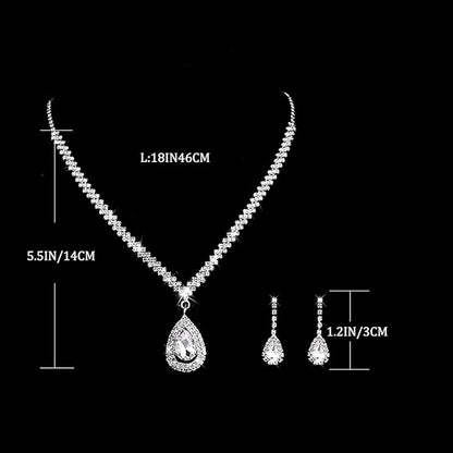 Bride Silver Necklace Earrings Set Rhinestone