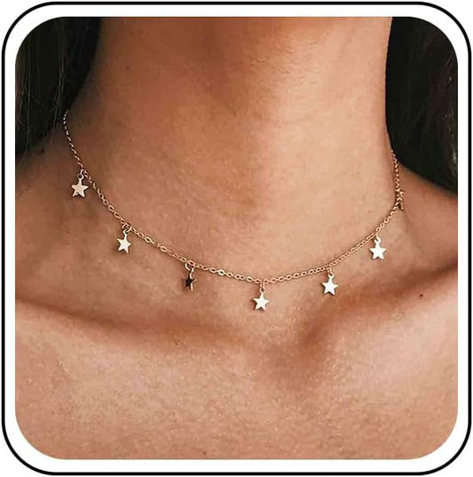 Boho Star Choker Necklace Gold Star Dangle Necklace