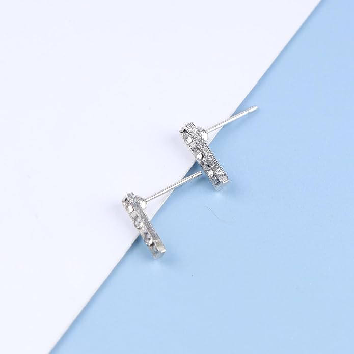 Geometric Crystal Bar Earrings Silver Cz