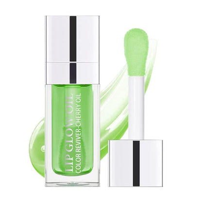 Lip Oil, Hydrating Lip Gloss Tinted Lip Balm Transparent Lip Care, Big Brush Head Glitter Shine, Long Lasting Nourishing Non-sticky Fresh Texture, Green