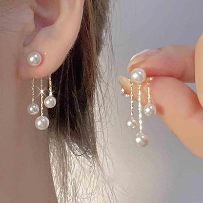 Boho Pearl Drop Dangle Earrings Gold