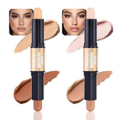 Kaely 2Pcs Cream Bronzer Highlighter Stick,Face Shaping Contouring Shades Makeup,16+17