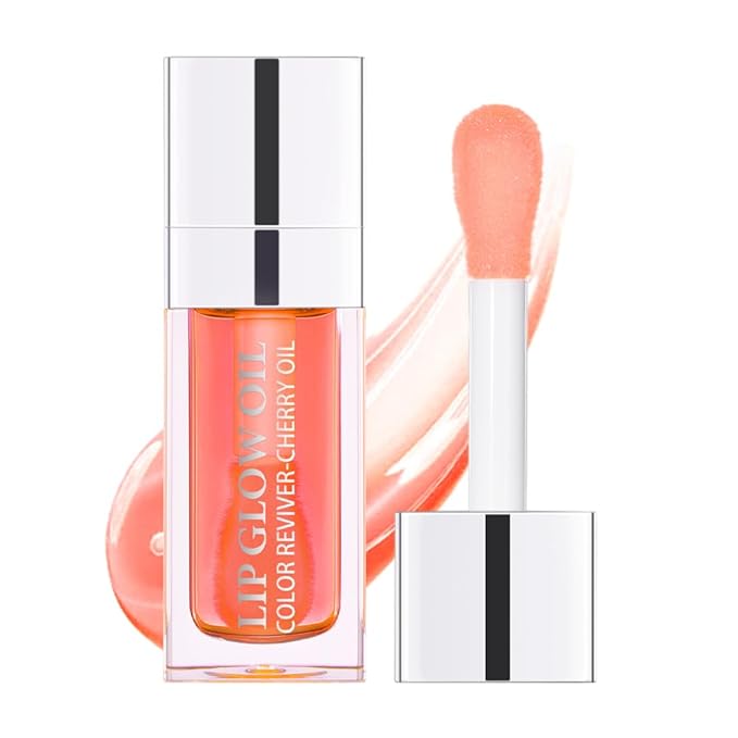 Hydrating Lip Glow Oil, Moisturizing Lip Gloss, Plumping Lip Oil, Non-Sticky Long Lasting Lip Oil Gloss, Transparent Lip Oil Tinted, Reduce lip lines (Pink)