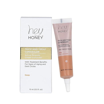 Hey Honey Skincare Trick & Treat Active Honey & Propolis Full Coverage Concealer | For Acne & Blemishes, Dark Spots, Around The Eye Dark Circles & Discoloration | Deep Tone | 0.5 Oz.
