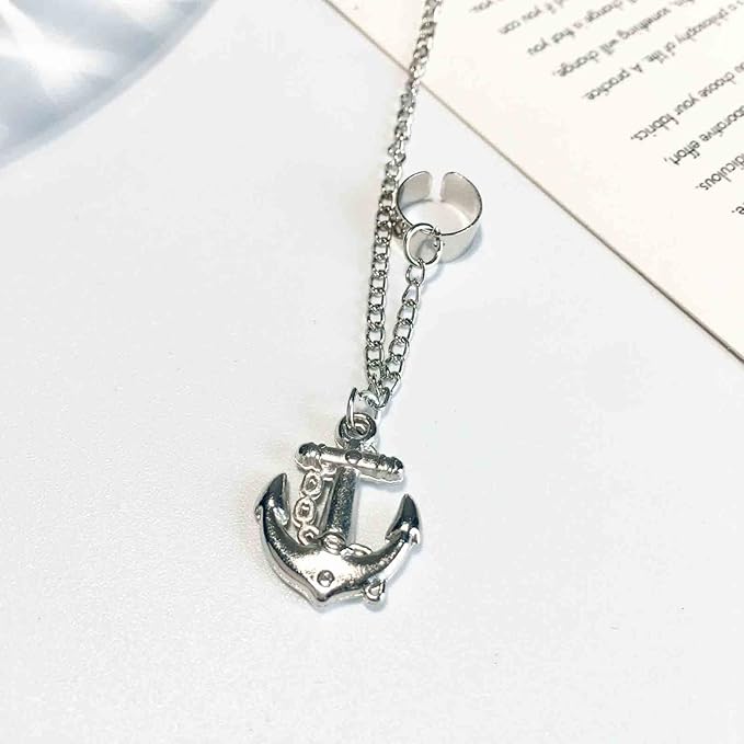 Anchor Chain Cuff Earrings Silver Anchor Dangle Chain