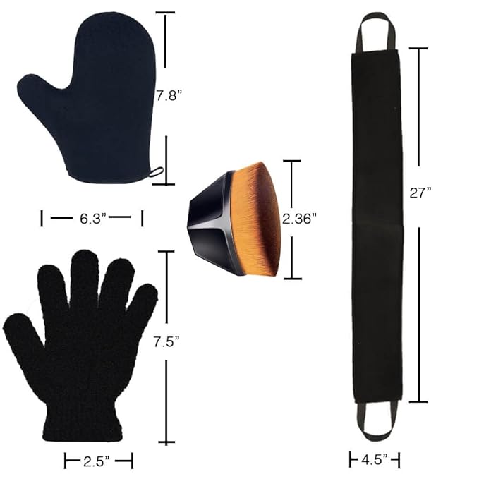 4Pack Self Tanning Mitt Set, 1 Self Tanning Mitt, 1 Self Tanner Lotion Back Applicator, 1 Self Face Tanning Brush, 1 Exfoliating Glove, Self Tan Kit (4pack tanning applicator)