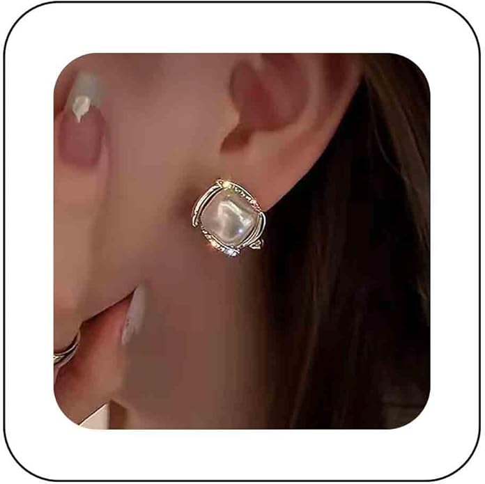 Vintage Crystal Square Earrings Moonstone Square