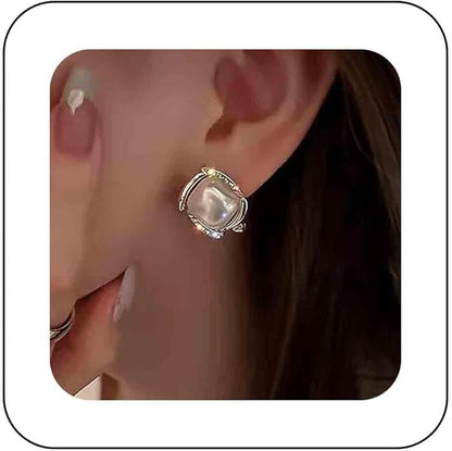 Vintage Crystal Square Earrings Moonstone Square
