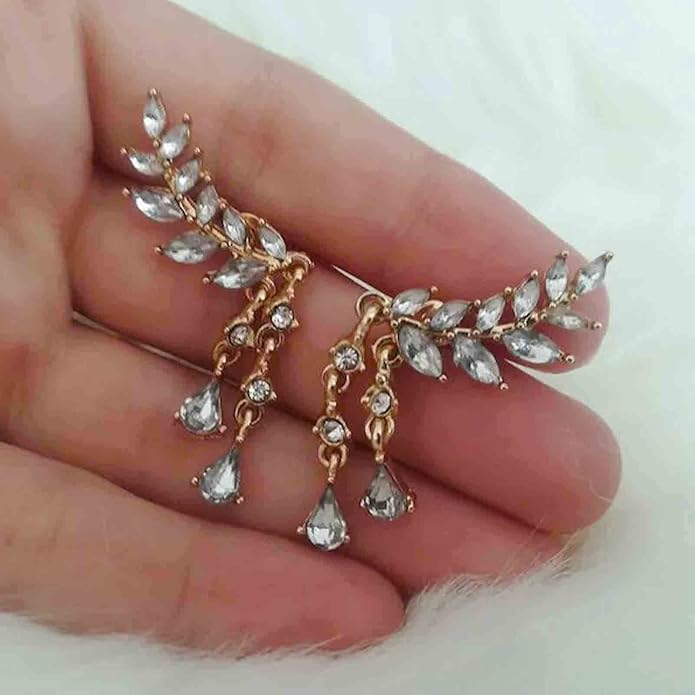 Boho Rhinestone Ear Crawler Earrings Gold