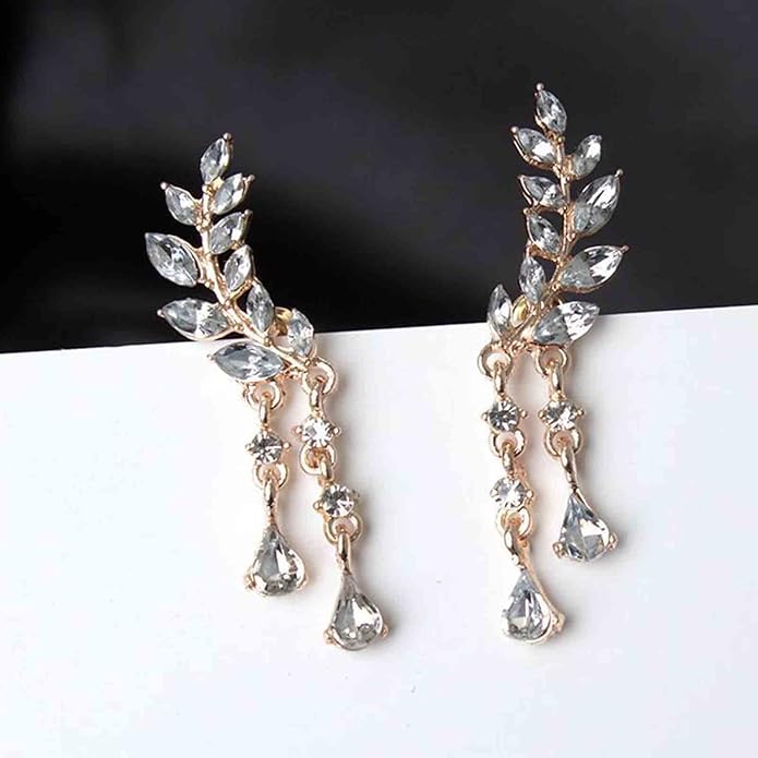 Boho Rhinestone Ear Crawler Earrings Gold