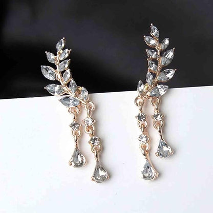 Boho Rhinestone Ear Crawler Earrings Gold