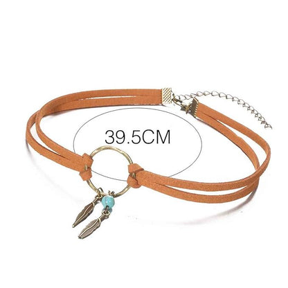 Boho Layered Suede Choker Necklace Tiny