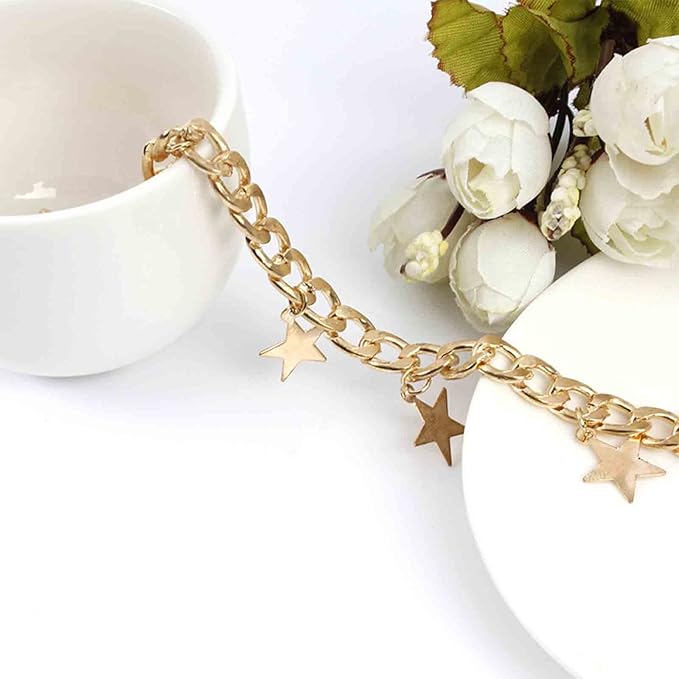 Boho Star Dangle Choker Necklace Gold Chunky Curb