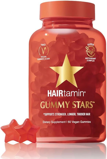 HAIRtamin Vegan Gummy Stars Hair Vitamins | Non-GMO | All Natural Biotin Hair Vitamin Gummies to Maintain Healthy Hair Skin & Nails | Multivitamin Supplement