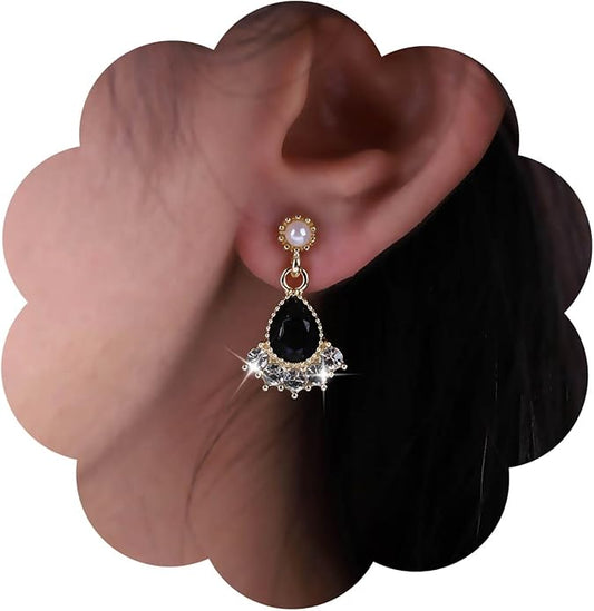 Vintage Black Crystal Teardrop Earrings Crystal