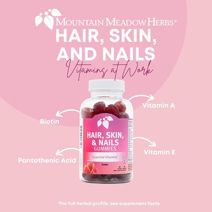 Mountain Meadow Herbs Hair, Skin and Nails Gummies - Essential Daily Support for Lush Hair, Strong Nails, and Radiant Skin with Biotin-Infused Gummies (60 ct)