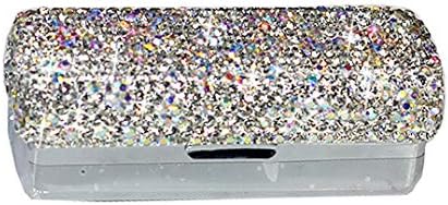 Lipstick Bling Rhinestone Crystal Lipstick Case Storage Organizer Box with Mirror for Women's Lipstick Holder-Cosmetic Storage Kit (Silver)