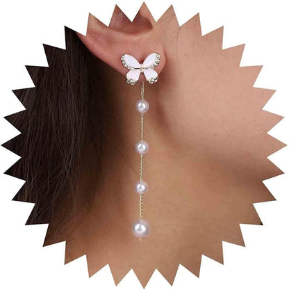 Vintage Butterfly Pearl Drop Earrings Gold Pearl Chain