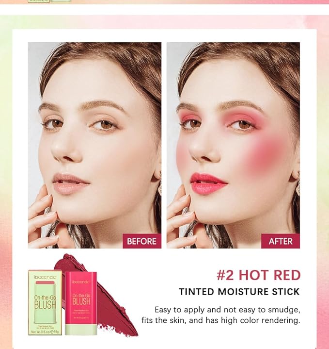Cream Red Blush Stick,Multi-Use Makeup Milk Blush Stick,Long