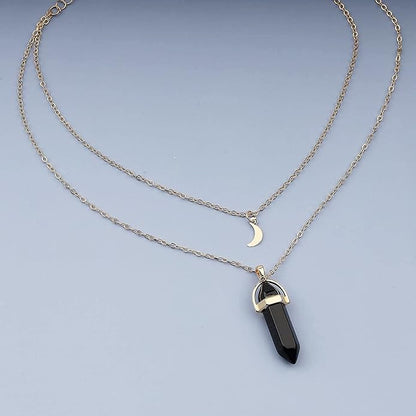 Boho Layered Moonstone Necklace Chain Gold Moon Pendant