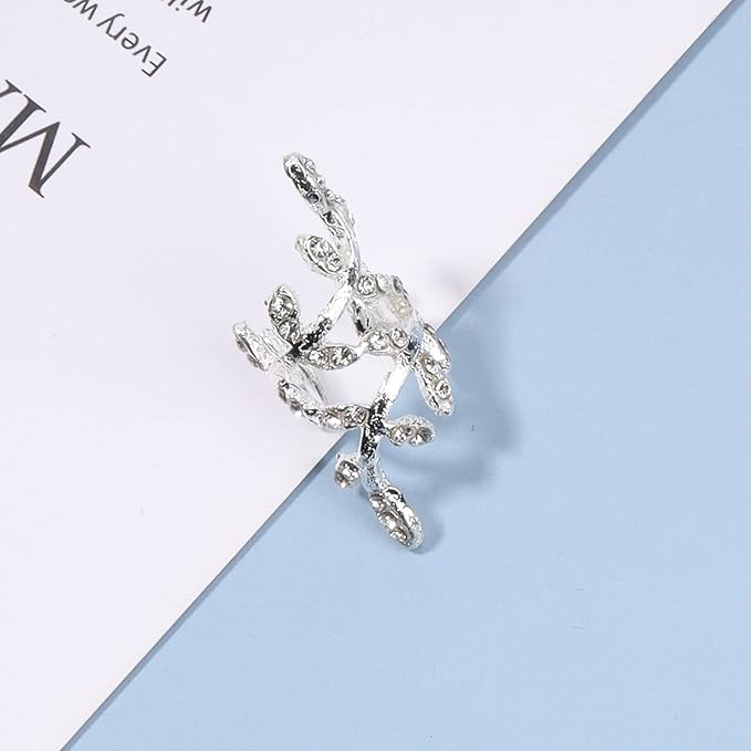 Boho Cz Leaf Ear Cuff Earrings Silver Ear