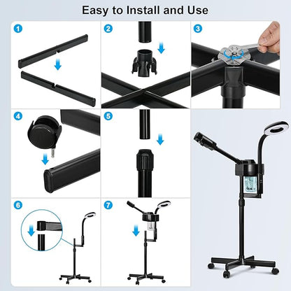 2 in 1 Facial Steamer Professional Ionic Face Steamer with 5X Magnifying Lamp&Adjustable Hot Mist Nozzle, Esthetician Facial Steamer Salon Spa Beauty Skin Care Equipment