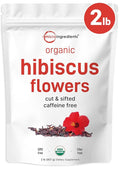 Organic Hibiscus Flowers, 2lbs (450+cups) | Flor de Jamaica, Loose Leaf Tea for Hibiscus Tea Bags | Cut & Sifted Dried Leaves | Caffeine Free, Non-GMO, No Sugar