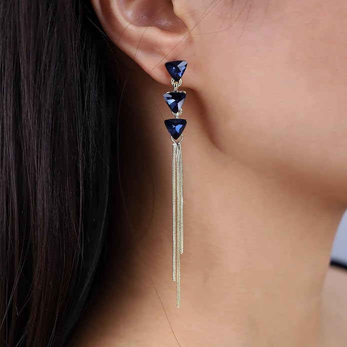 Vintage Sapphire Dangle Earrings Long Blue