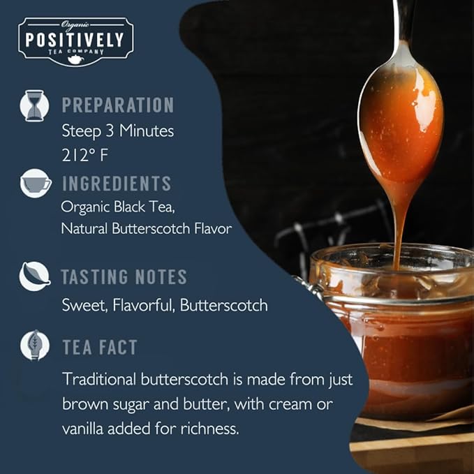 Organic Positively Tea Company, Butterscotch Black Tea, Loose Leaf, 16 Ounce