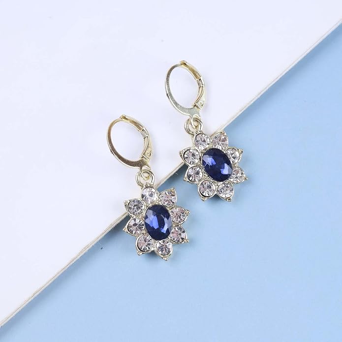 Vintage Crystal Flower Earrings Sapphire Drop