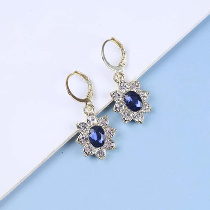 Vintage Crystal Flower Earrings Sapphire Drop