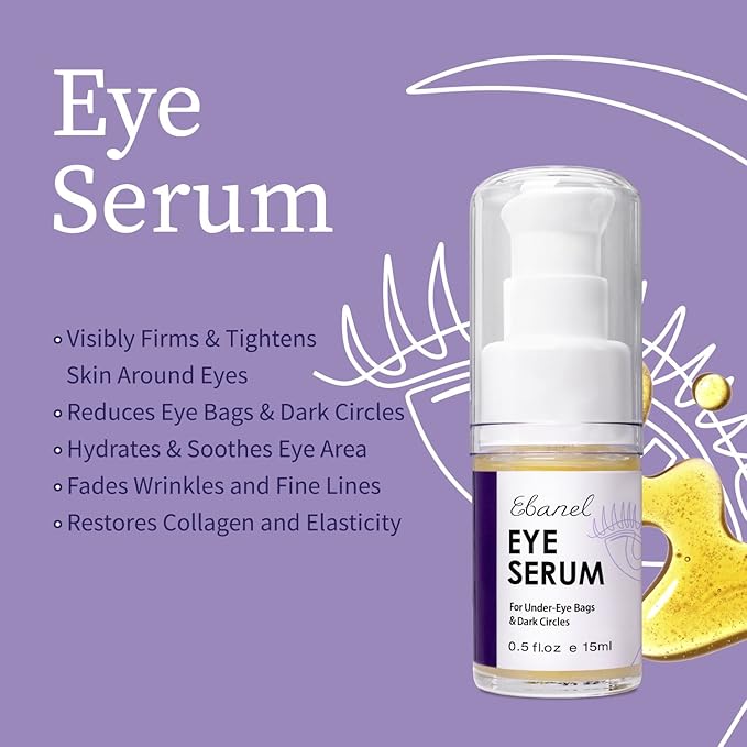 Ebanel Peptides Eye Serum, Dark Circles Treatment for Women and Men, Under Eye Bags Puffiness Remover, Lifting and Firming Serum with Wine and Lavender Extracts