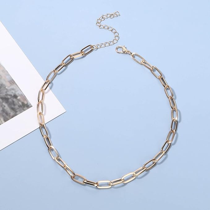 Punk Paper Link Choker Necklace Gold Paperclip Chain