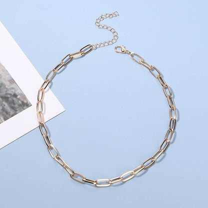 Punk Paper Link Choker Necklace Gold Paperclip Chain