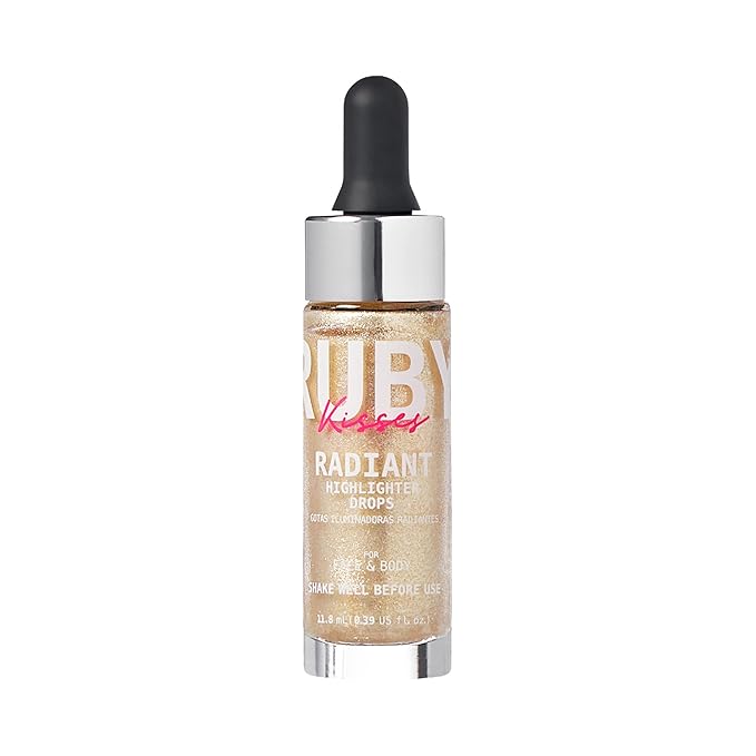 Ruby Kisses Radiant Drops, Shimmer Liquid Highlighter Makeup, Skin (CHAMPANGE)