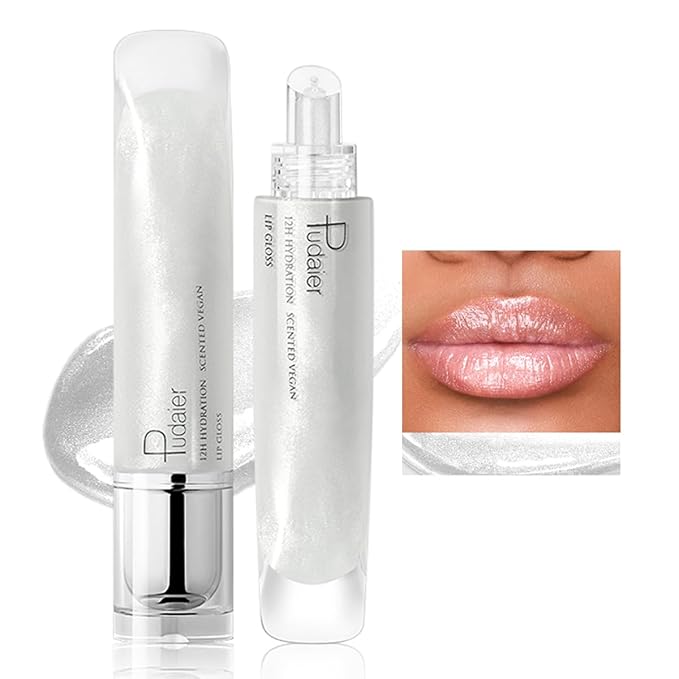 AKARY Shimmery Glitter Lip Gloss, Tinted Hydrating Waterproof Long Lasting Liquid Lipstick for Lip Plumper Makeup with Jojoba Seed OilRosa, Sparkle Lipstick Moisturizing High Shine Lip Glow Stain, 08