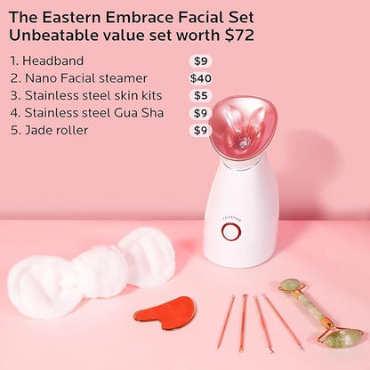 Colorfarm Facial Steamer Skin Care Kit: Face Steamer Home Spa Deep Cleaning Unclogs Pores with 4 Skin Care Tools - Relaxing Self Care Skincare Beauty Gifts for Women Girl (Eastern Embrace Facial Set)