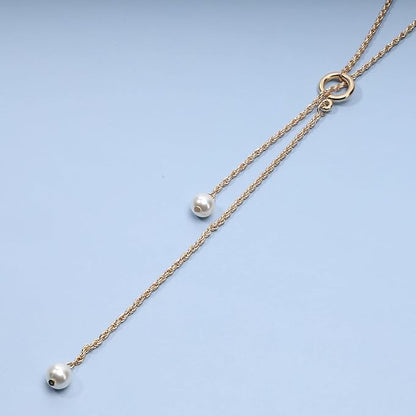 Boho Pearl Lariat Necklace Gold Chunky Chain Y