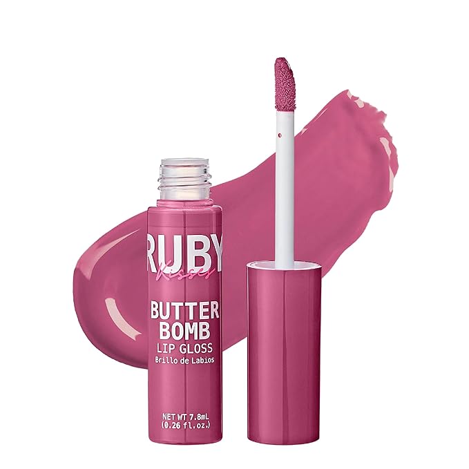 Ruby Kisses Lip Gloss Butter Bomb Gloss Non-Sticky Lip Gloss Vitamin E Natural Nude Lip Makeup - 7.8mL (0.26 US fl.oz) (Blushing)