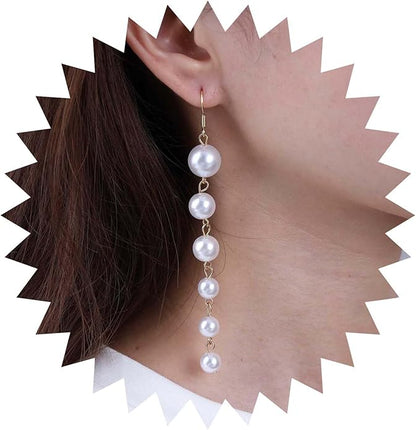 Boho Long Pearl Drop Earrings Vintage