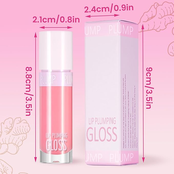 DAGEDA Lip Plumper Gloss,Glossy Liquid Lipstick with Ginger Extract,Highly Pigmented Plumping Lip Gloss,Fuller Looking Lips,Moisturizing Lip Gloss for Women,0.28oz (Pink)