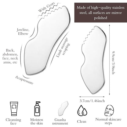 Tyqour 1pcs Stainless Steel Gua Sha Tool, Gua Sha Massage Tool, Gua Sha Body Tool, Face Scraper Tool, Face Gua Sha for Tighten Skin, Metal Gua Sha Tool for Blood Circulation & Lymphatic Drainage