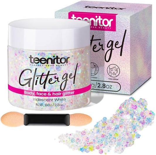 Teenitor Body Glitter, Face Glitter, White Glitter, /2.8oz Kids 80g