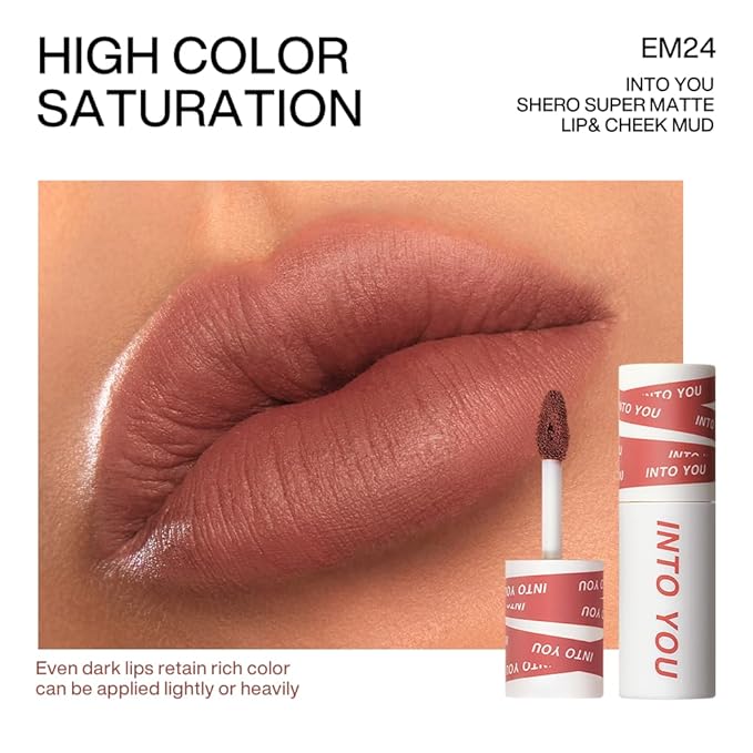 INTO YOU Matte Lipstick, Super Stay Lipstick for Women, Waterproof, Long Lasting Lipstick, High Impact Lipcolor with Lightweight Lip Mud Texture, Dual-use for Lips and Cheek, Nude Lipstick (EM24)