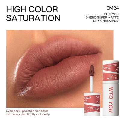 INTO YOU Matte Lipstick, Super Stay Lipstick for Women, Waterproof, Long Lasting Lipstick, High Impact Lipcolor with Lightweight Lip Mud Texture, Dual-use for Lips and Cheek, Nude Lipstick (EM24)
