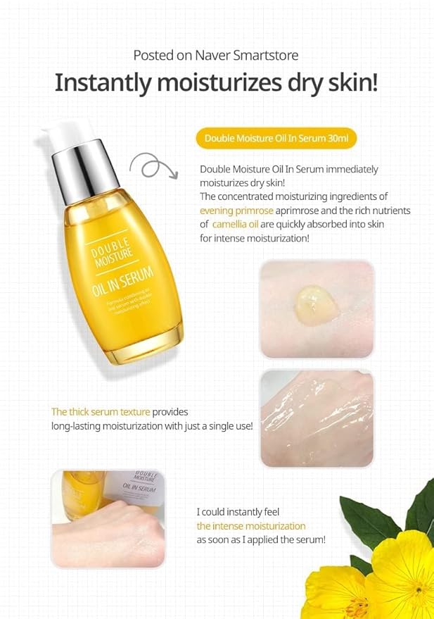 CHARMZONE Double Moisture Oil in Serum for Dry Sensitive Skin Soothing Moisturizing Elasticity Protection for All Skin Type (30ml/1.01 fl.oz)