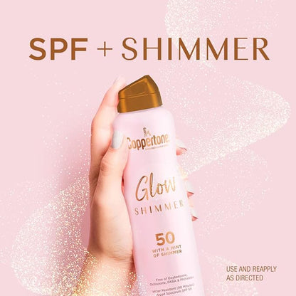 Coppertone Glow with Shimmer Sunscreen Spray, Water Resistant , Broad Spectrum, SPF 50, 5 Oz