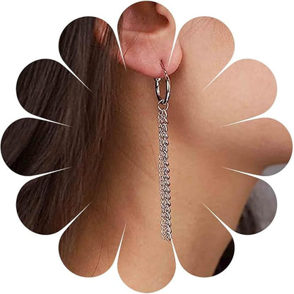 Vintage Layered Chain Dangle Earrings Long Chain Hoop